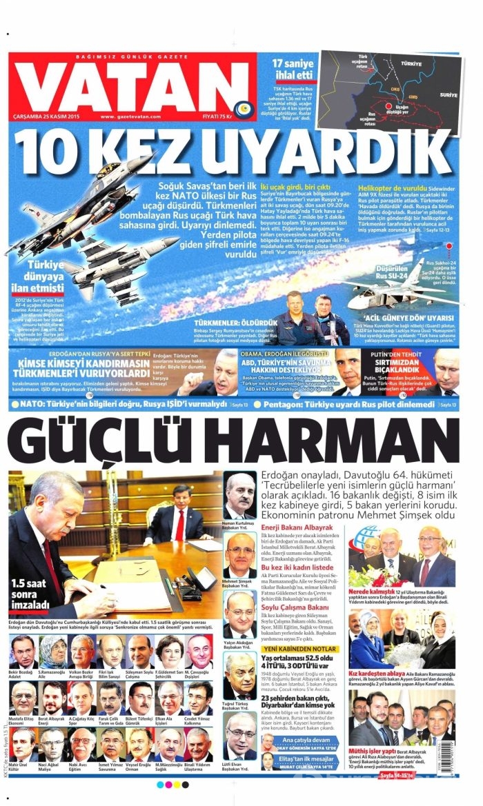 Gazete manşetleri (25 Kasım 2015)