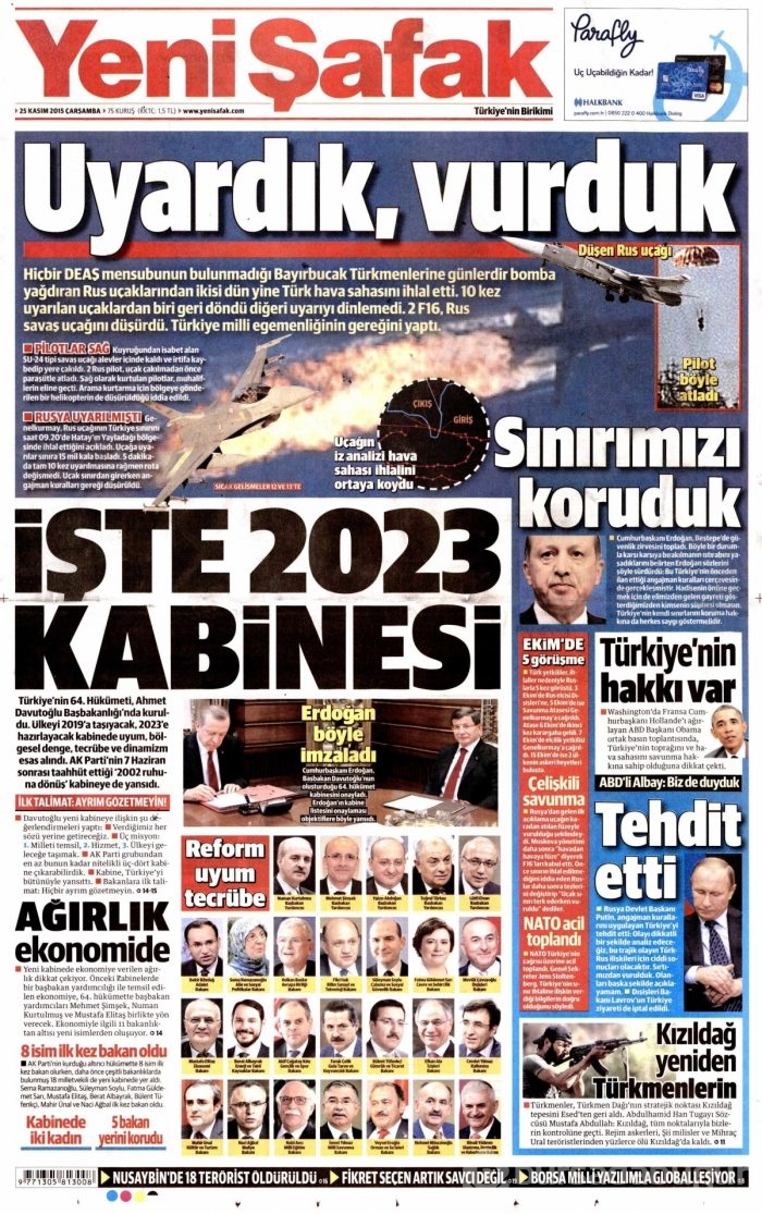 Gazete manşetleri (25 Kasım 2015)