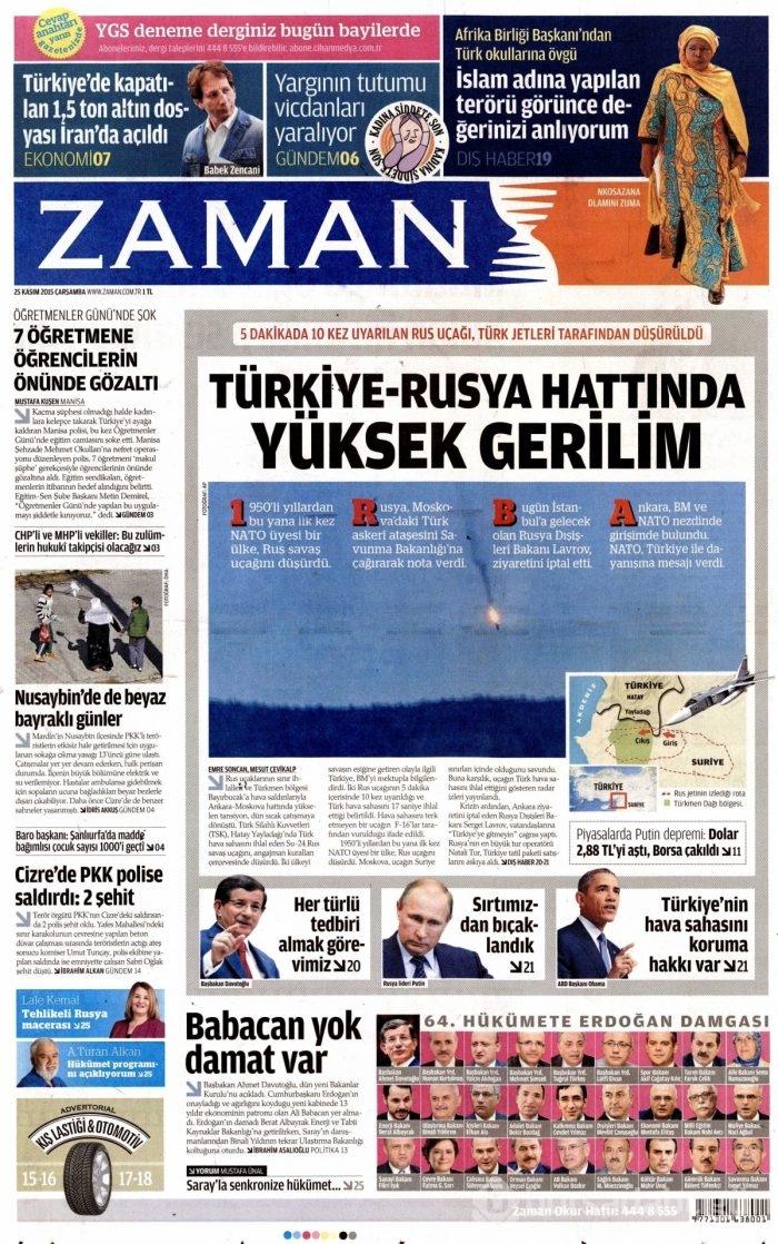 Gazete manşetleri (25 Kasım 2015)