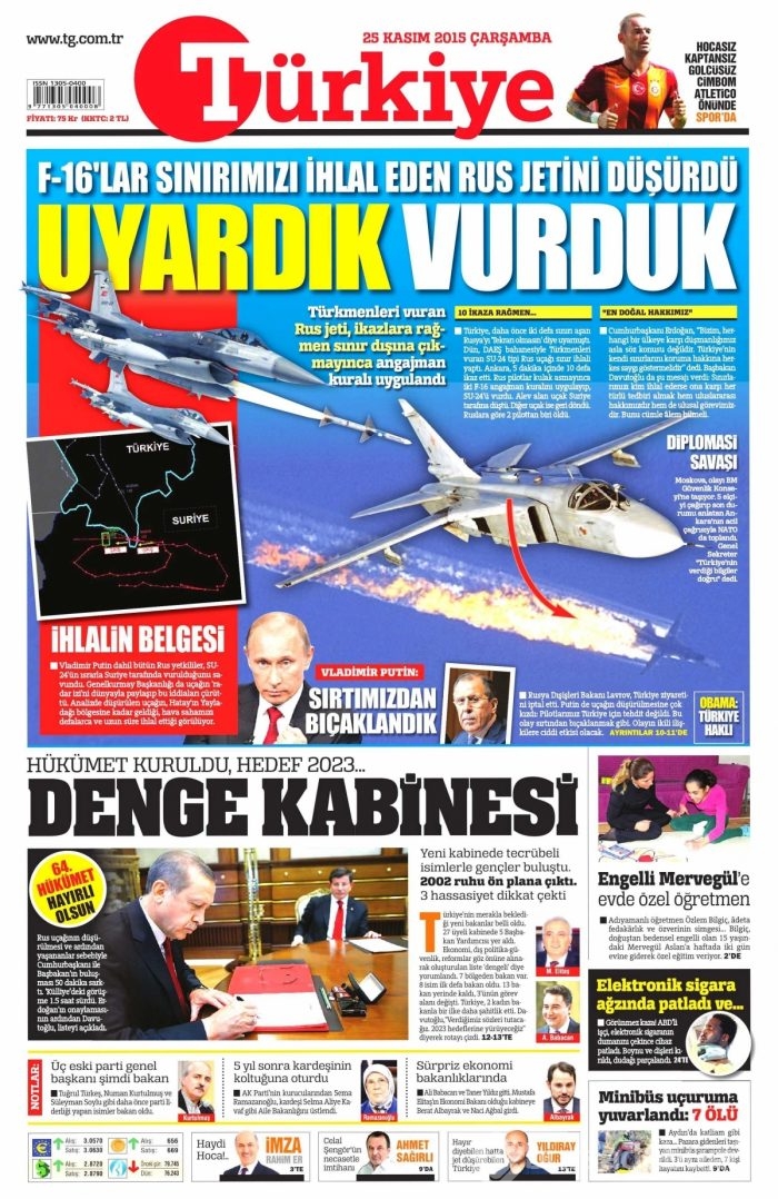 Gazete manşetleri (25 Kasım 2015)