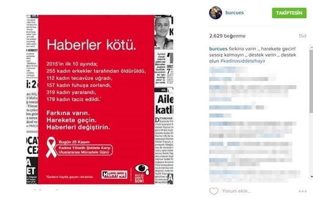 Ünlülerden 'Kadına şiddete hayır' paylaşımları!