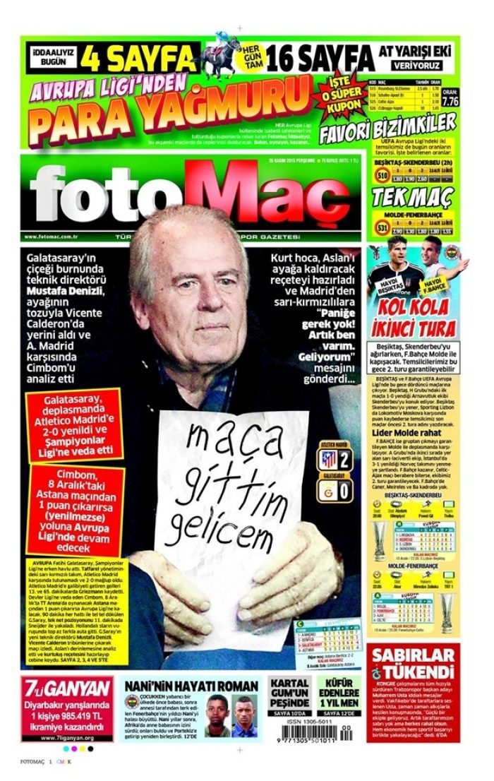 26 Kasım 2015 gazete manşetleri