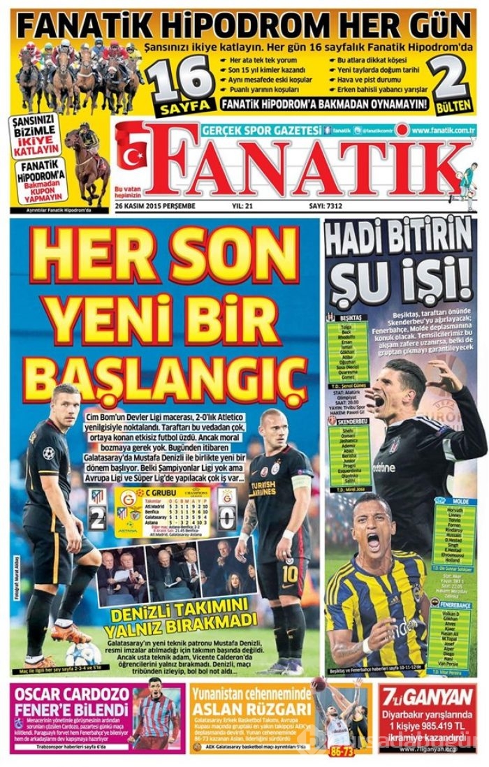 26 Kasım 2015 gazete manşetleri