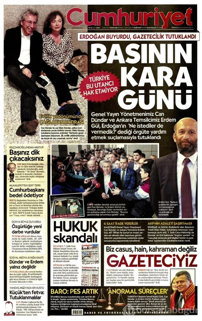 27 Kasım 2015 gazete manşetleri