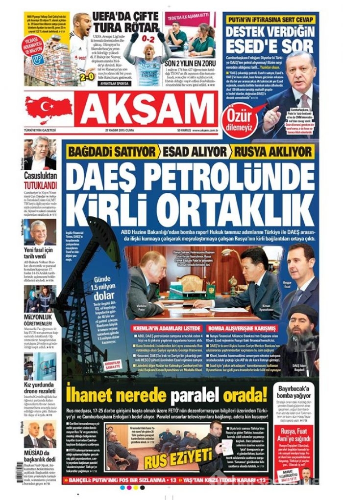 27 Kasım 2015 gazete manşetleri