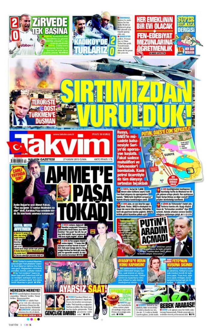 27 Kasım 2015 gazete manşetleri
