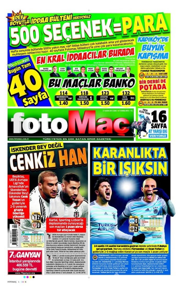 27 Kasım 2015 gazete manşetleri