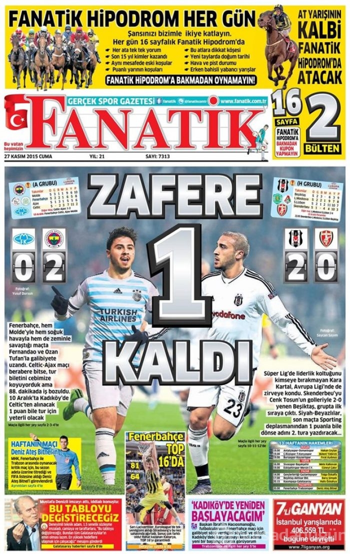 27 Kasım 2015 gazete manşetleri