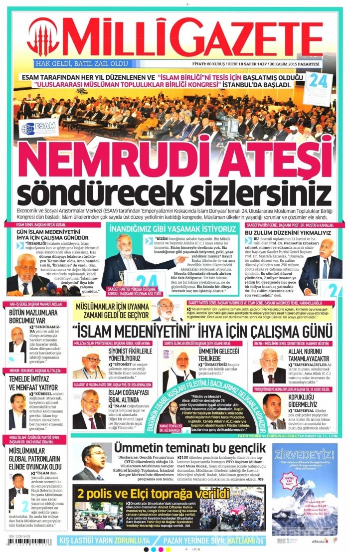 Gazete manşetleri (30 Kasım 2015)