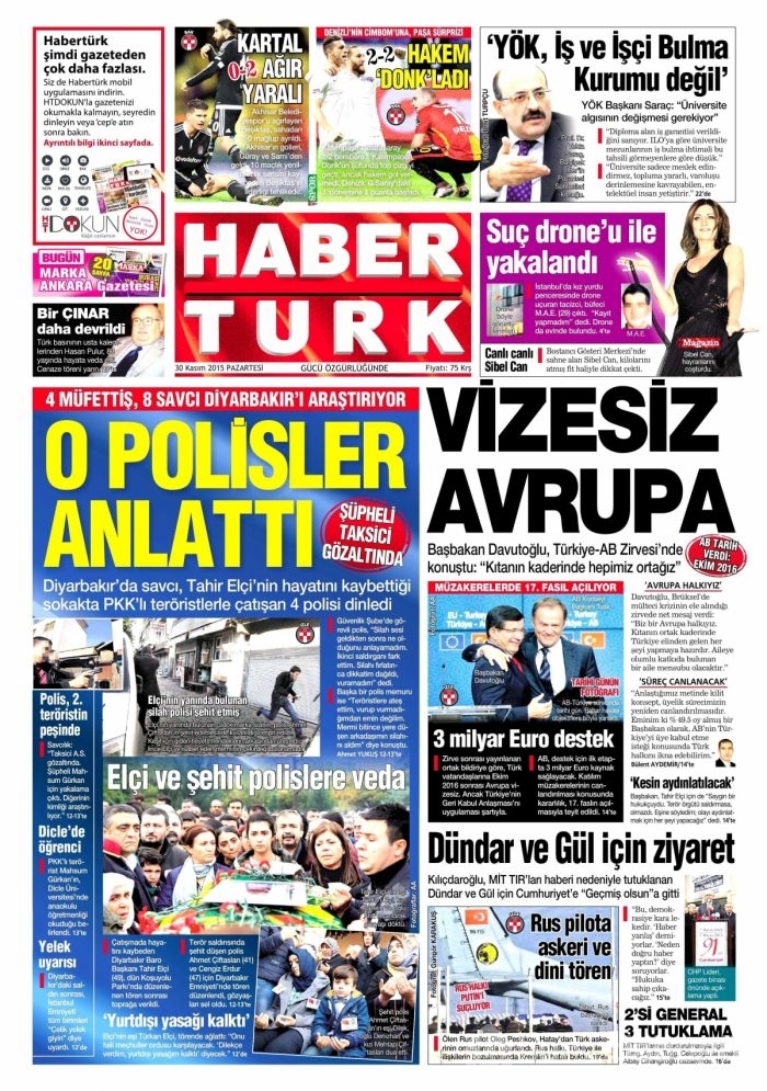Gazete manşetleri (30 Kasım 2015)
