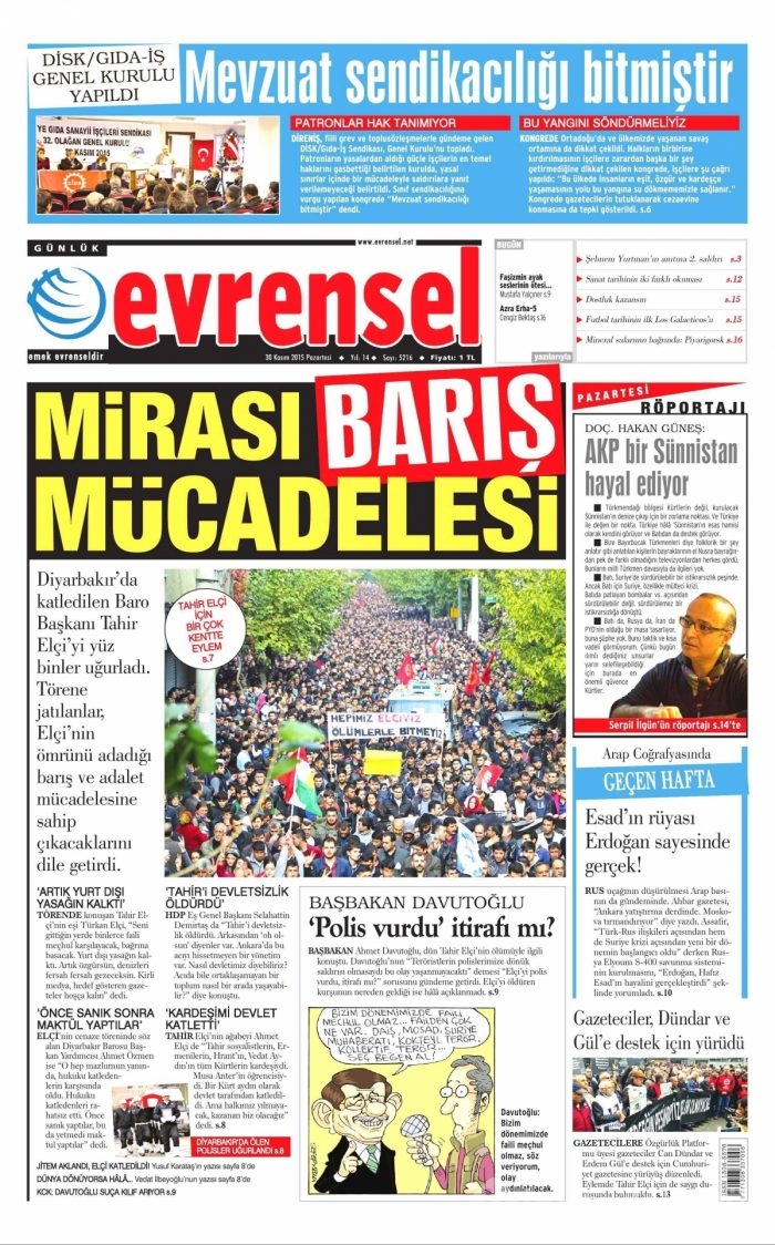 Gazete manşetleri (30 Kasım 2015)