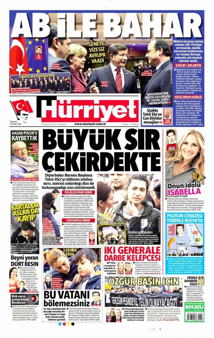 Gazete manşetleri (30 Kasım 2015)
