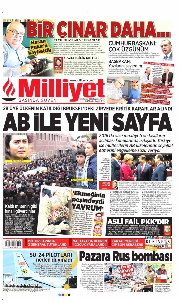 Gazete manşetleri (30 Kasım 2015)