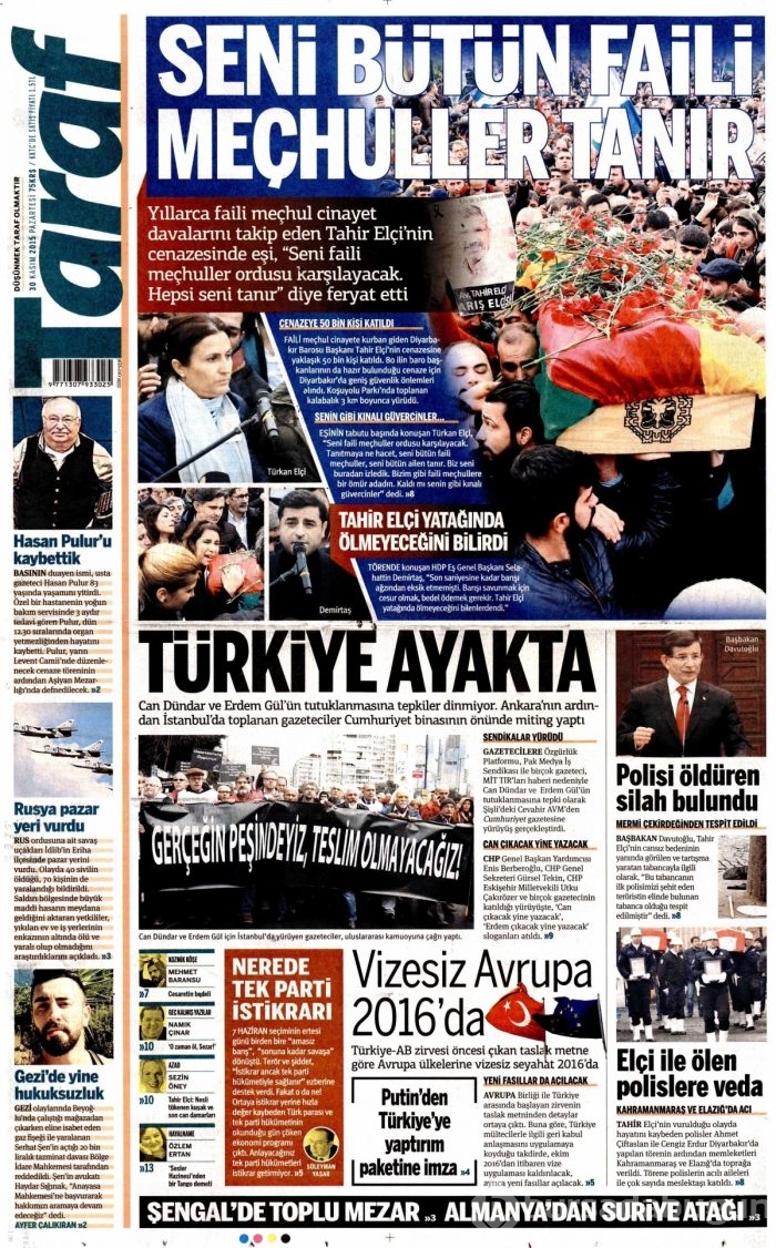 Gazete manşetleri (30 Kasım 2015)