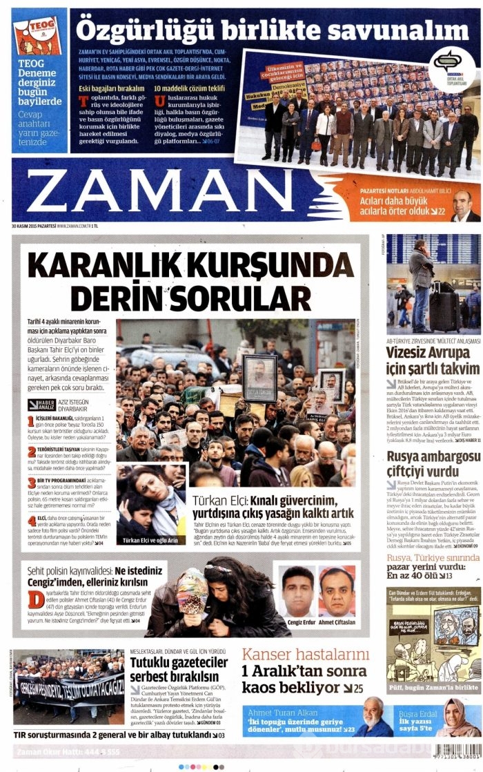 Gazete manşetleri (30 Kasım 2015)