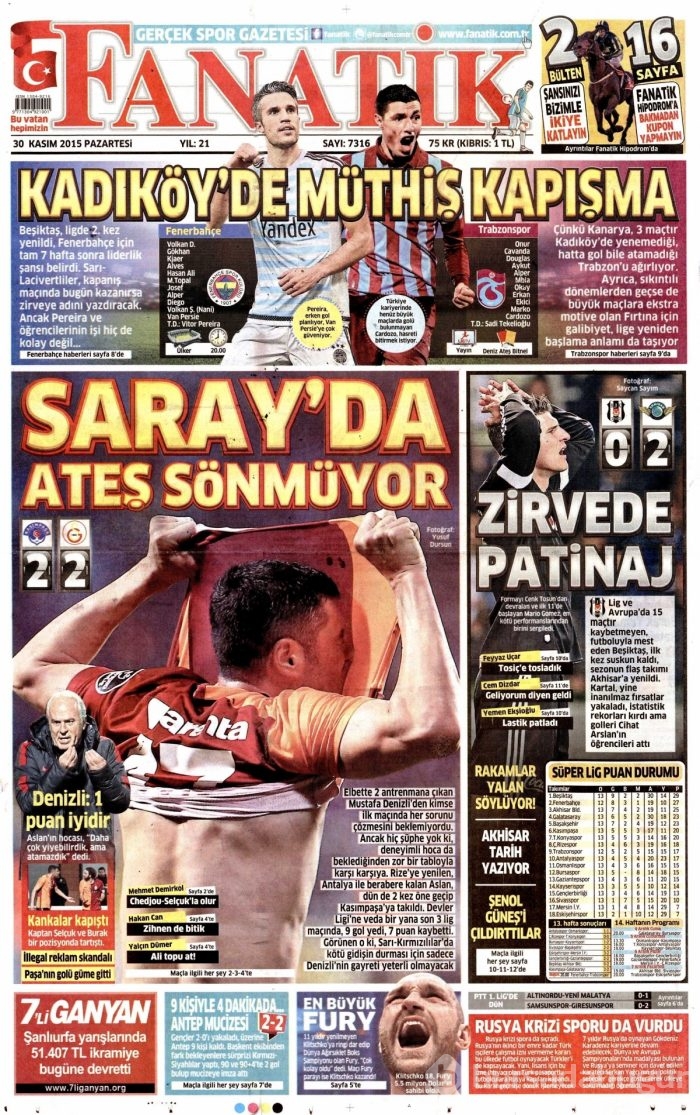 Gazete manşetleri (30 Kasım 2015)
