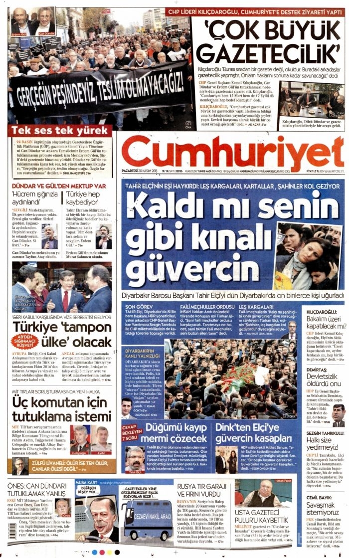 Gazete manşetleri (30 Kasım 2015)