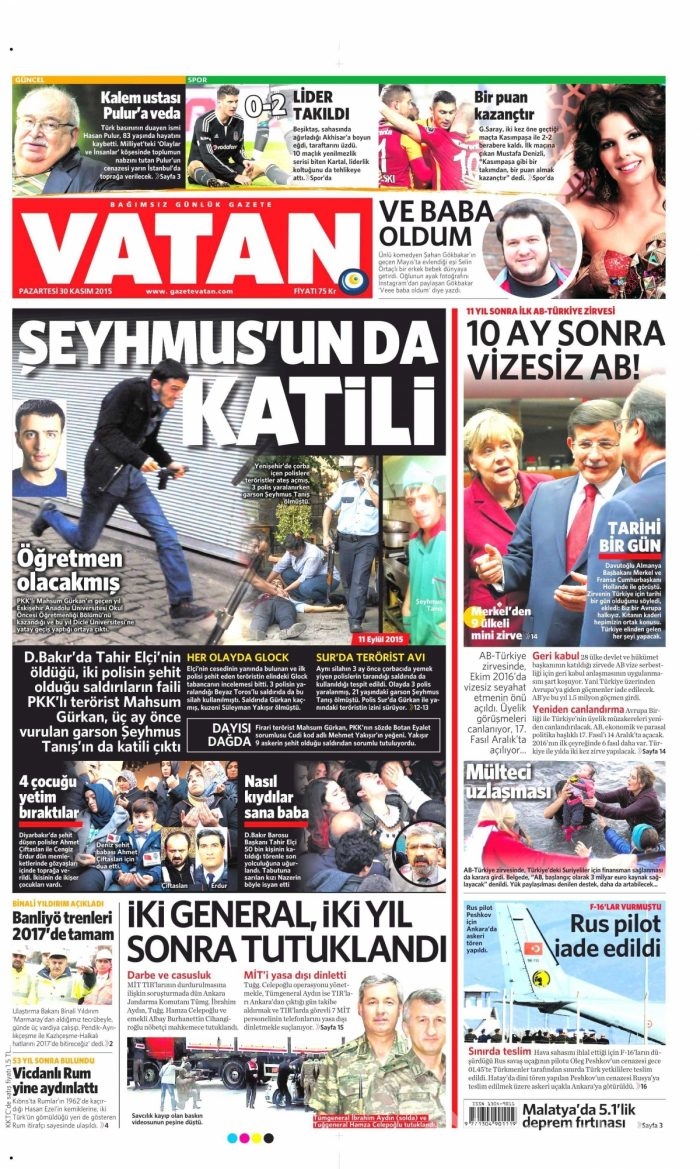 Gazete manşetleri (30 Kasım 2015)