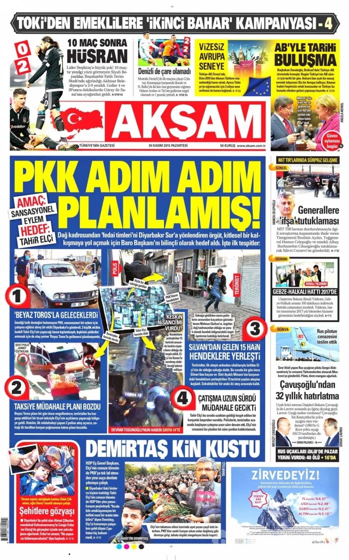 Gazete manşetleri (30 Kasım 2015)