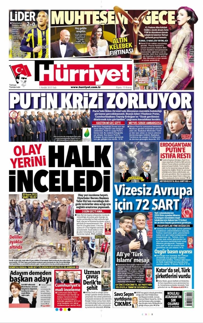 Günün gazete manşetleri (1 Aralık 2015)