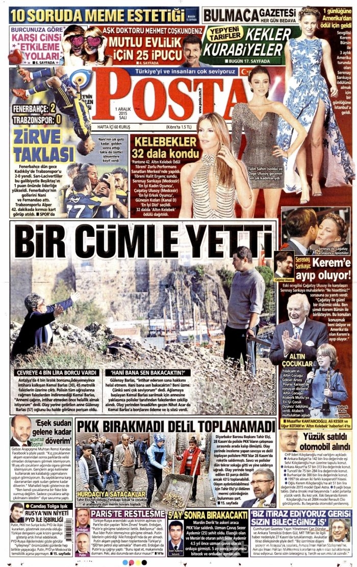 Günün gazete manşetleri (1 Aralık 2015)