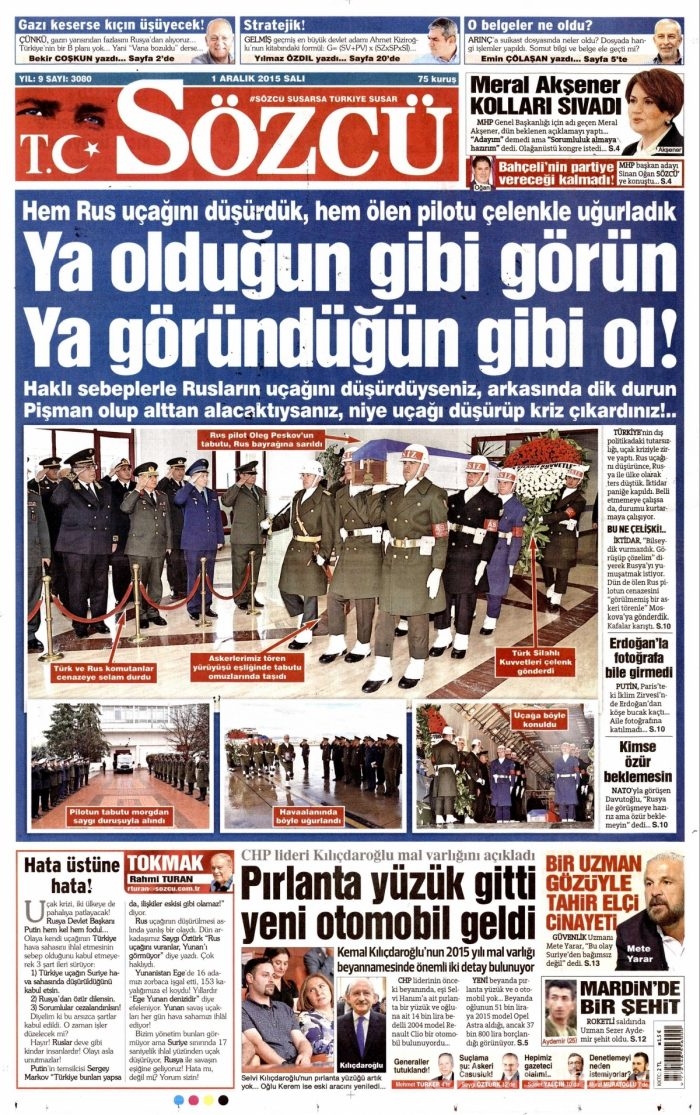 Günün gazete manşetleri (1 Aralık 2015)