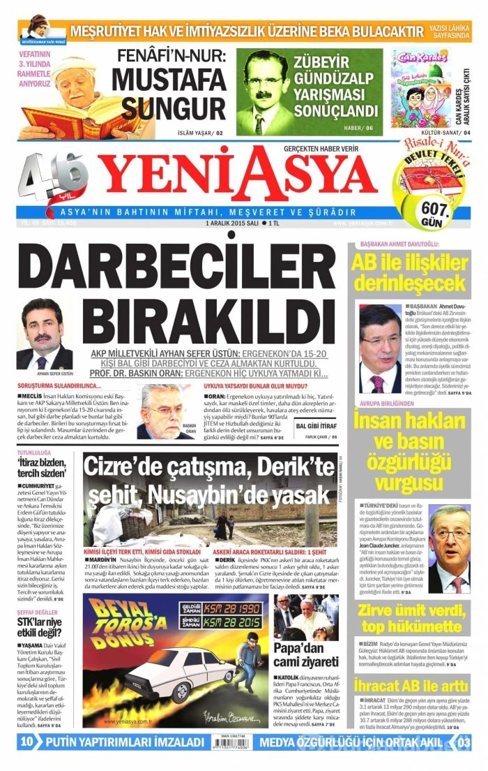 Günün gazete manşetleri (1 Aralık 2015)