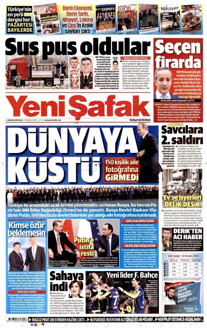 Günün gazete manşetleri (1 Aralık 2015)