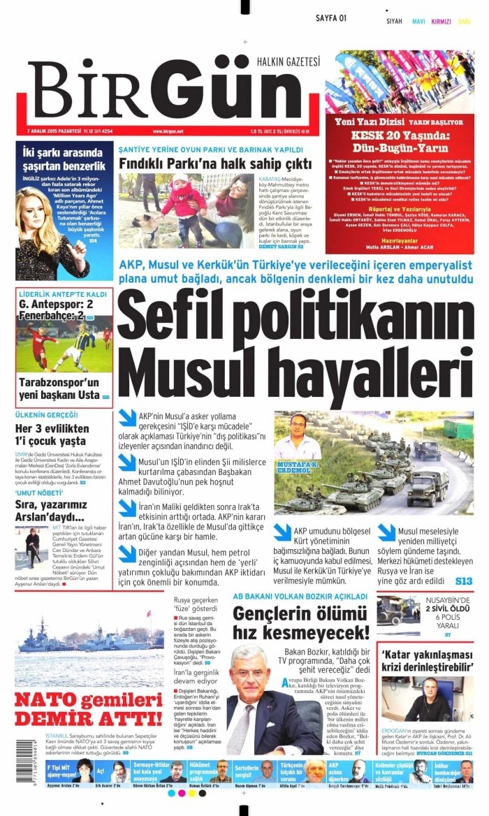 Günün gazete manşetleri (07 Aralık 2015)
