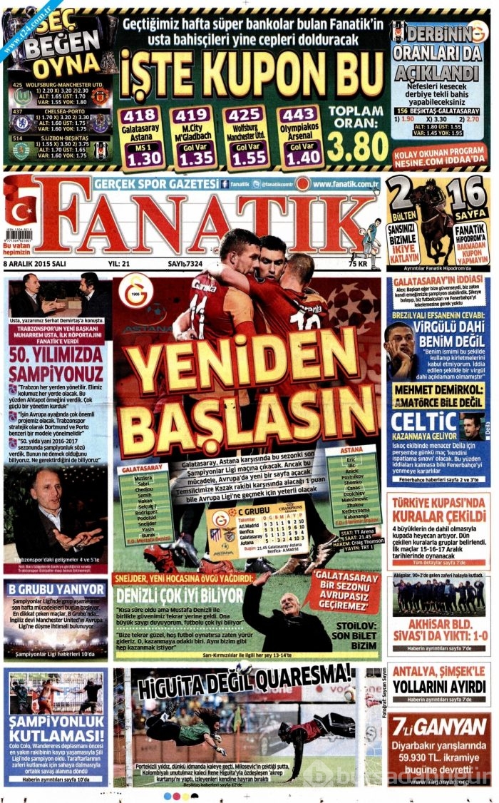 Gazete manşetleri (08 Aralık 2015)