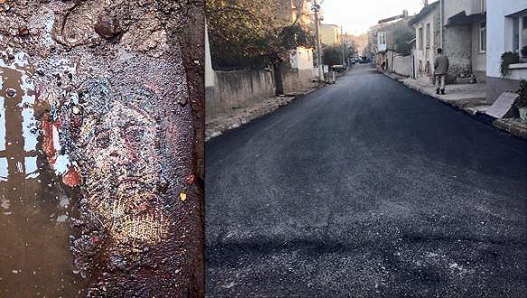 Taban mozaiğine giriş bölgesi asfaltla kaplandı