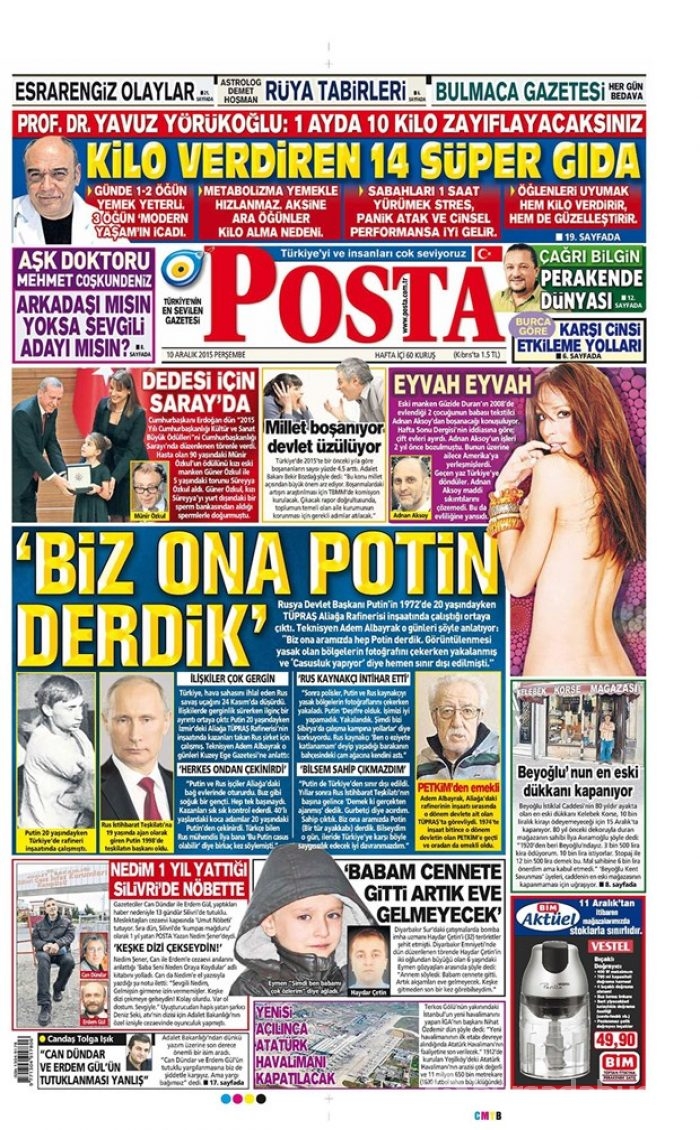 Günün gazete manşetleri - 10 Aralık 2015