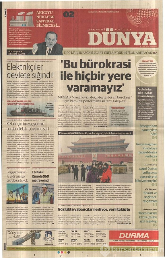 Günün gazete manşetleri - 10 Aralık 2015