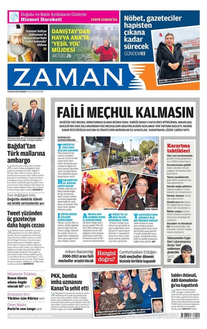 Günün gazete manşetleri - 10 Aralık 2015