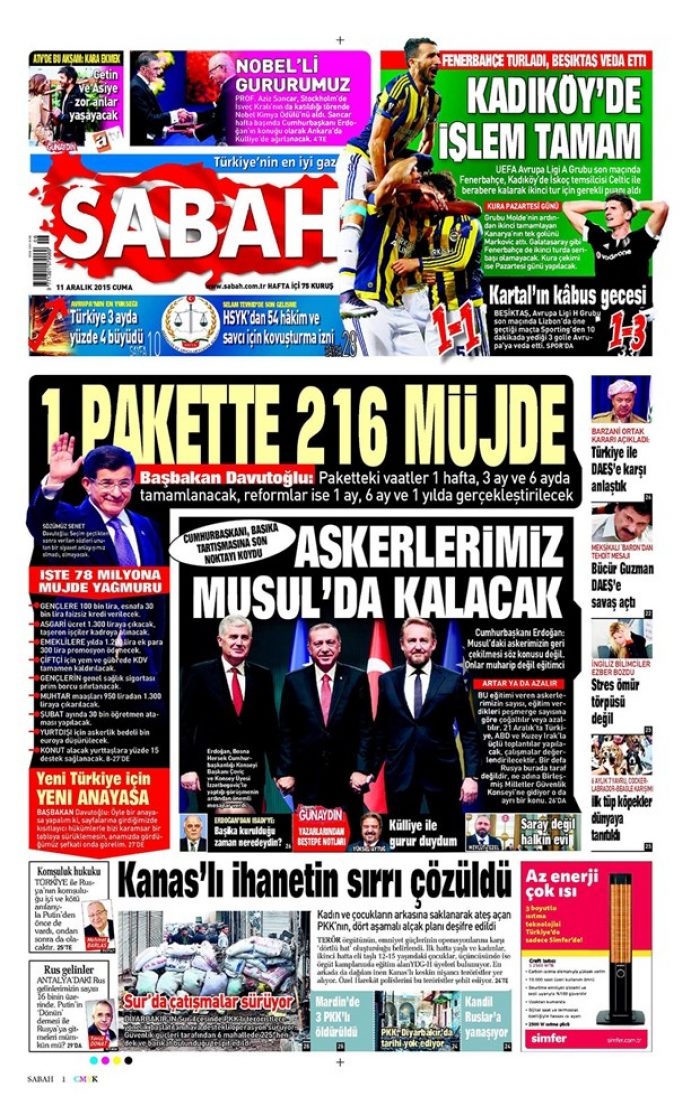 Günün gazete manşetleri - 11 Aralık 2015