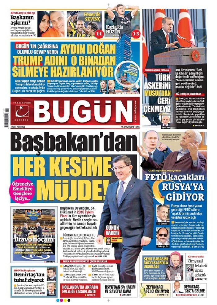 Günün gazete manşetleri - 11 Aralık 2015