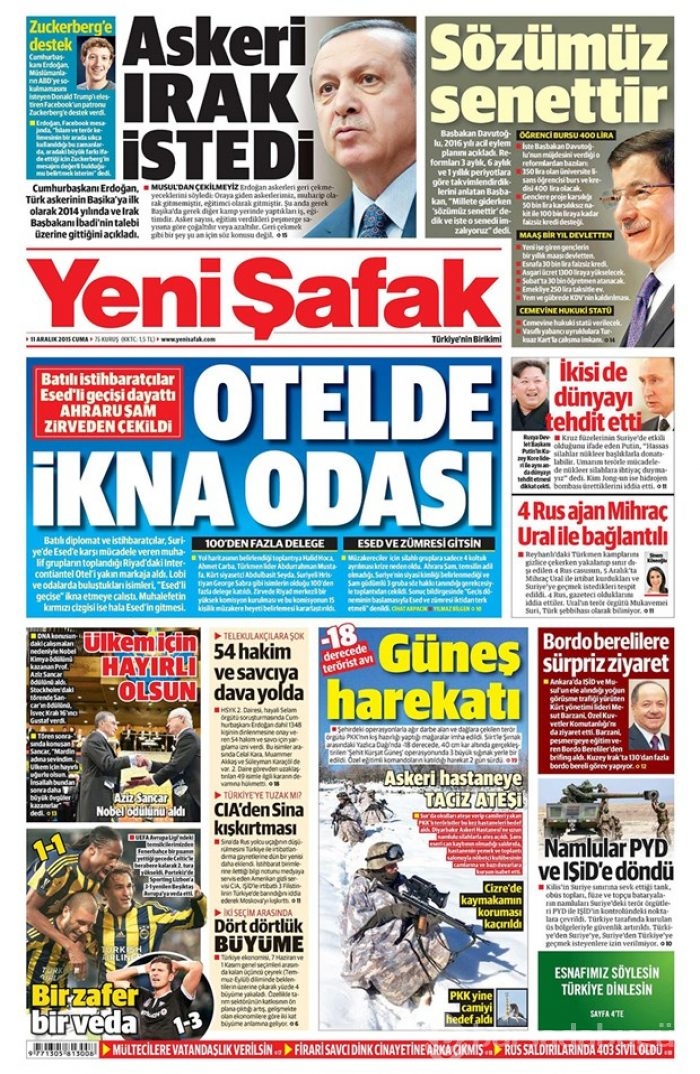 Günün gazete manşetleri - 11 Aralık 2015