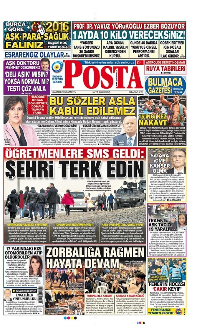 Günün gazete manşetleri - 14 Aralık 2015