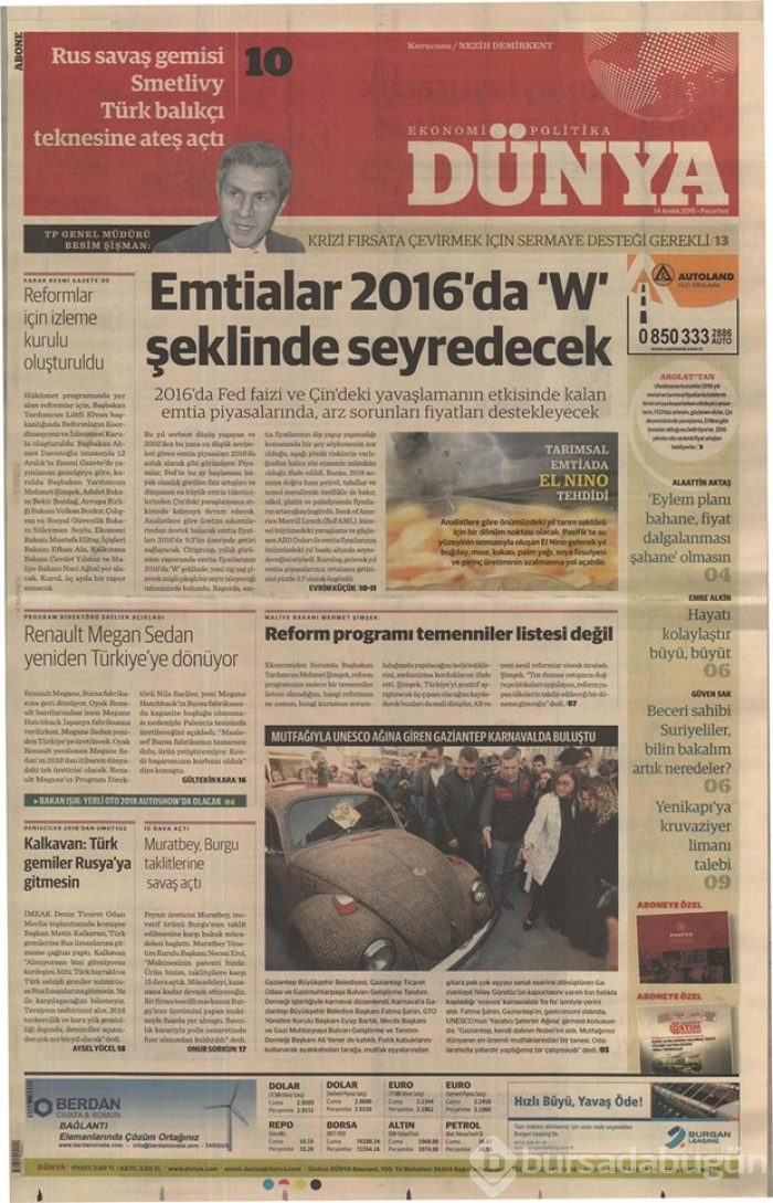 Günün gazete manşetleri - 14 Aralık 2015