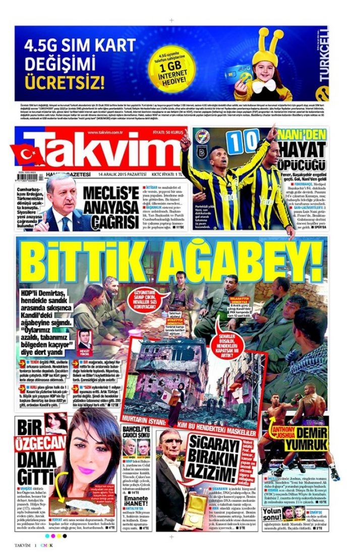 Günün gazete manşetleri - 14 Aralık 2015