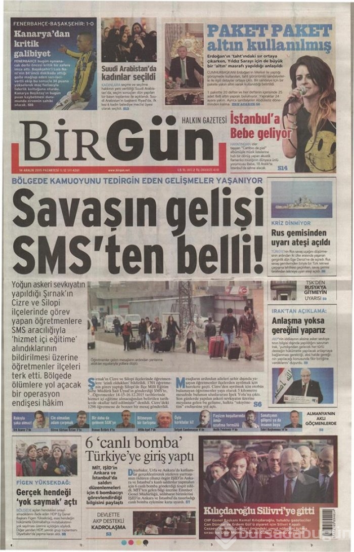 Günün gazete manşetleri - 14 Aralık 2015