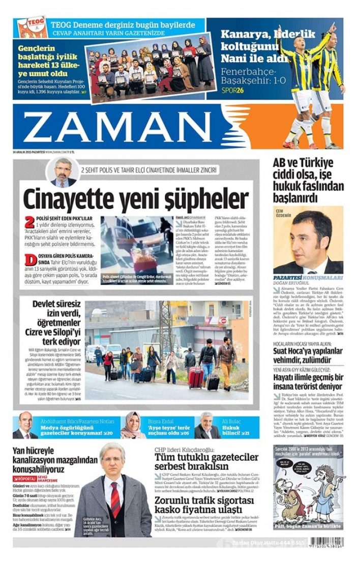 Günün gazete manşetleri - 14 Aralık 2015