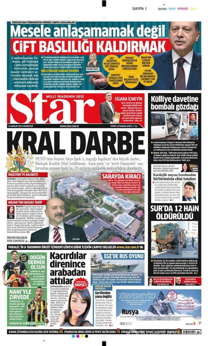Günün gazete manşetleri - 14 Aralık 2015