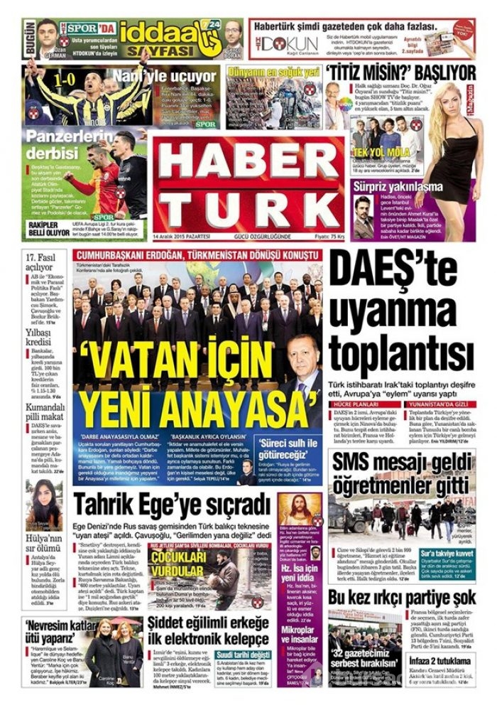 Günün gazete manşetleri - 14 Aralık 2015
