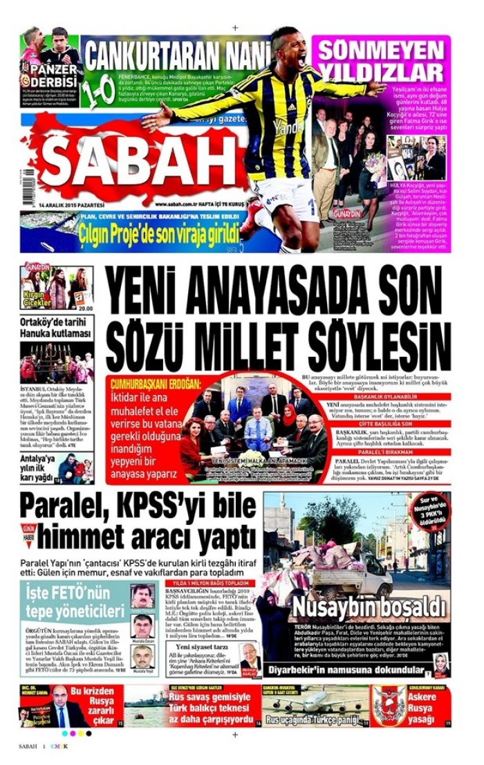 Günün gazete manşetleri - 14 Aralık 2015
