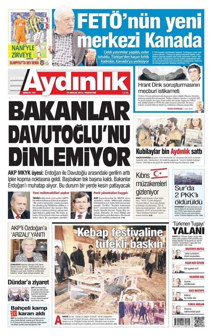 Günün gazete manşetleri - 14 Aralık 2015