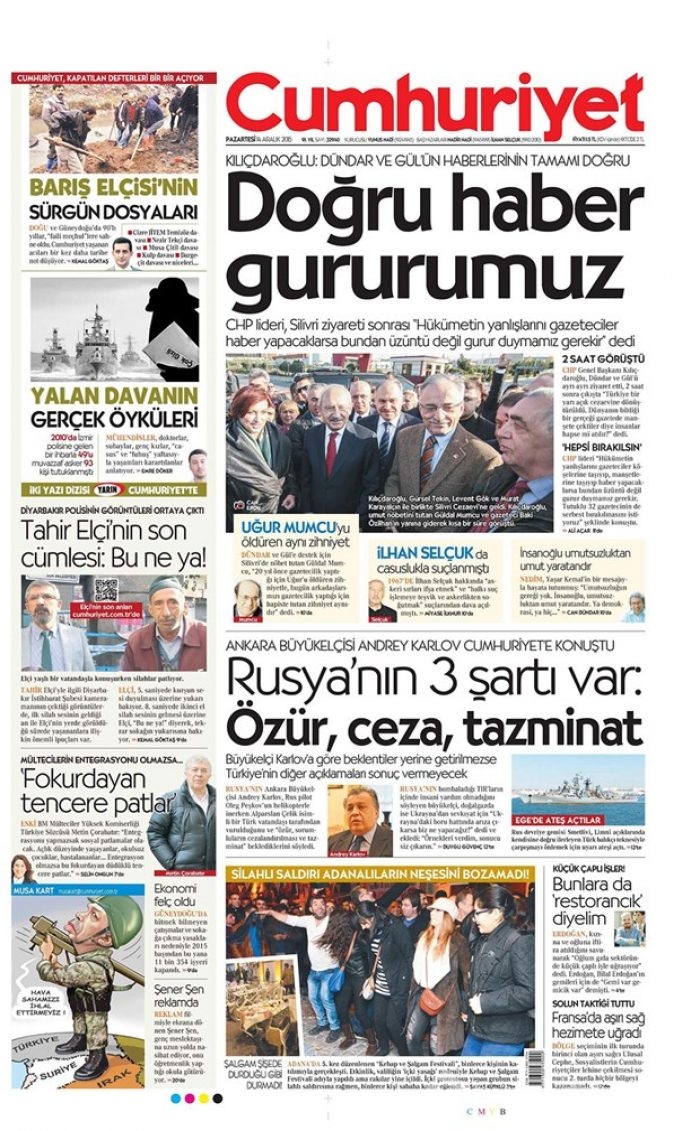 Günün gazete manşetleri - 14 Aralık 2015
