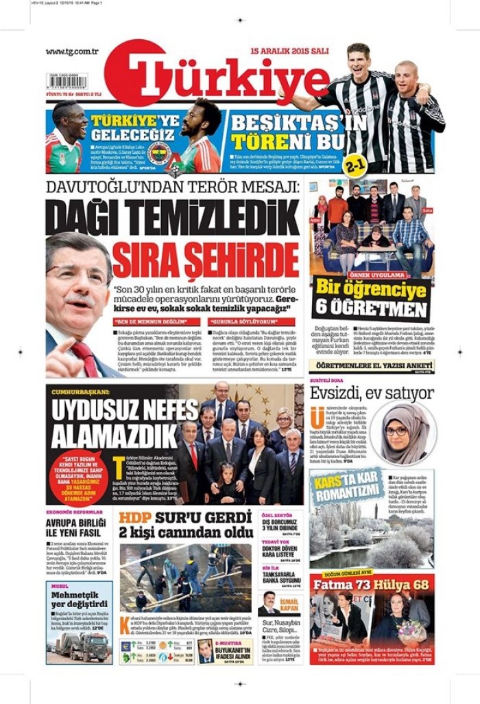 Günün gazete manşetleri - 15 Aralık 2015