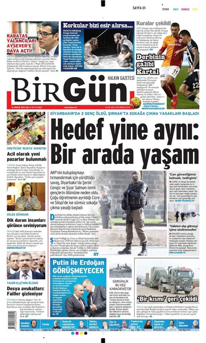 Günün gazete manşetleri - 15 Aralık 2015