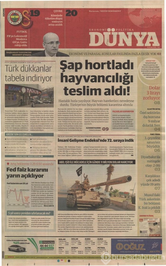 Günün gazete manşetleri - 15 Aralık 2015